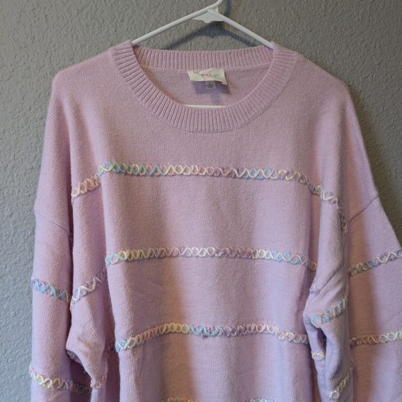 NEW Pastel Lavender/Pink Stitch Knit Sweater Oversize L/XL/XXL - Picture 12 of 13